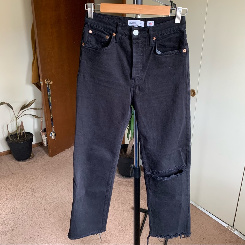 Re/Done High Rise Stove Pipe Jeans Black 24